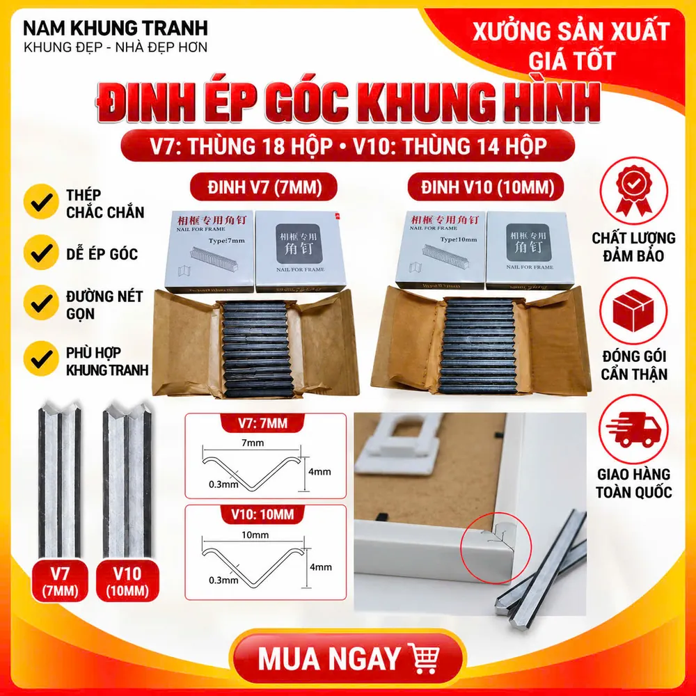 Đinh ép góc khung hình V7, V10 - Nam Khung Tranh
