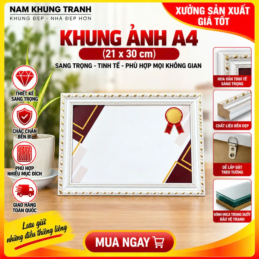 Khung ảnh A4 21x30cm màu trắng - Nam Khung Tranh