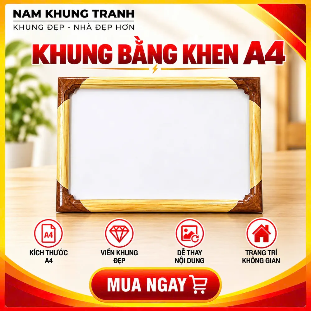 Khung bằng khen A4 màu gỗ - Nam Khung Tranh