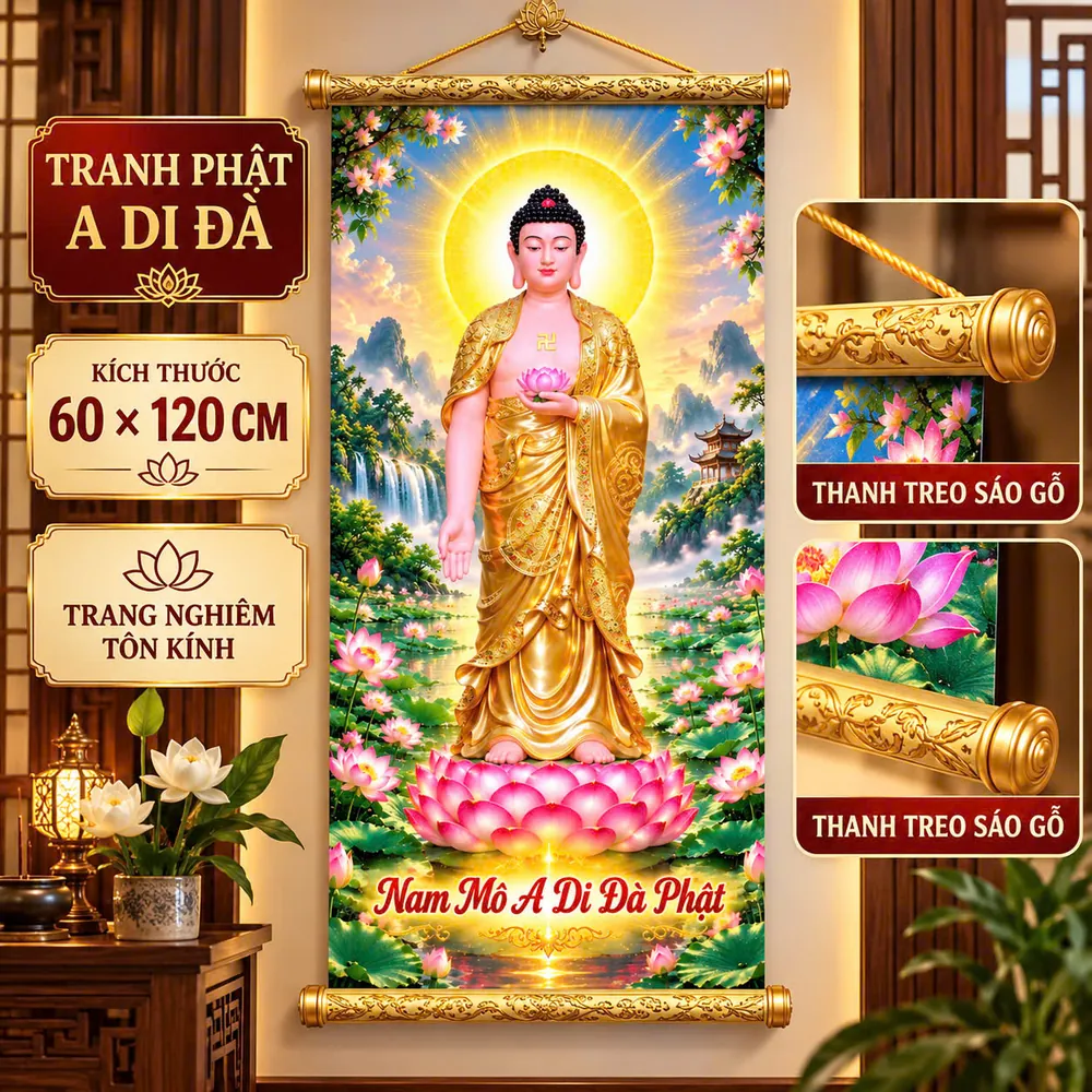 Tranh Phật A Di Đà 60x120cm - Nam Khung Tranh