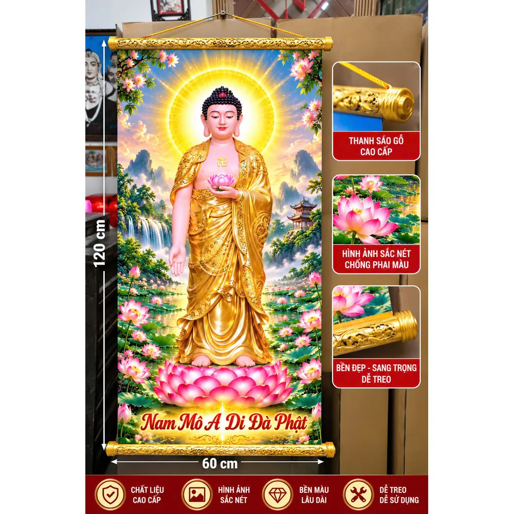Tranh Phật A Di Đà áo vàng 60x120cm - Nam Khung Tranh